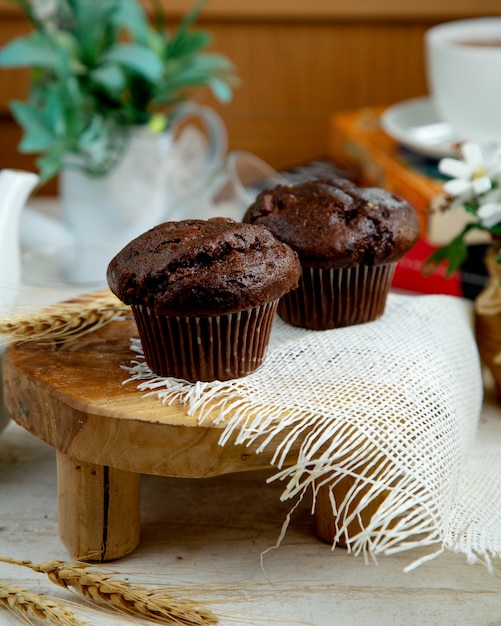 Chocolate muffin and a cup of black tea