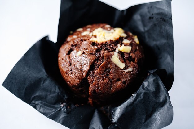 Chocolate muffin filled with nuts