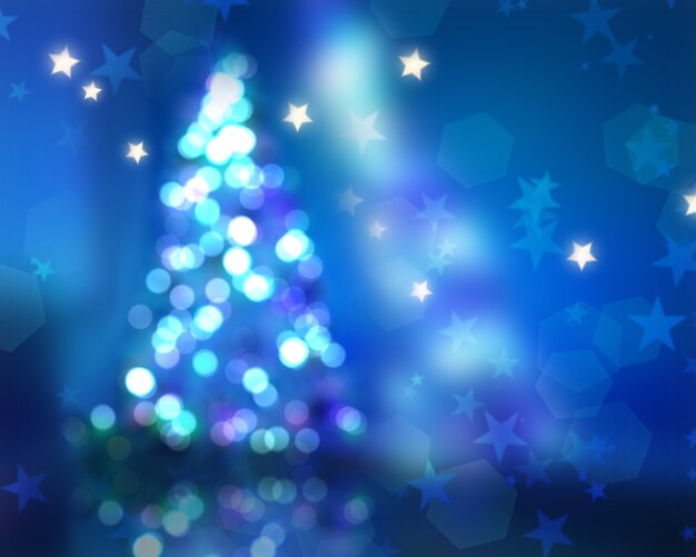 Christmas background with defocussed tree and bokeh lights