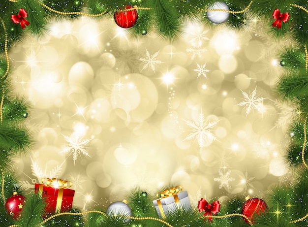 Christmas background with gifts and baubles