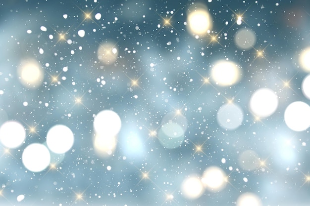 Free photo christmas background with gold stars bokeh lights and snow