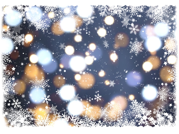 Christmas background with snowflakes and bokeh lights