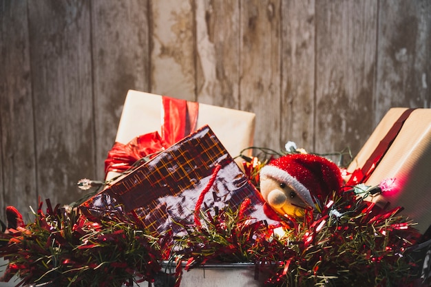 Christmas background with two present boxes