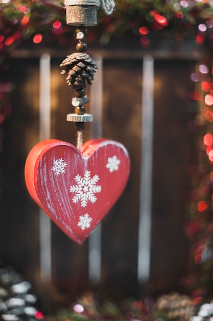 Free Photo christmas background with wooden heart