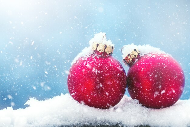 Christmas balls with snowflakes on top