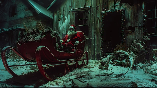 Christmas celebration scene in dark style with gruesome setting