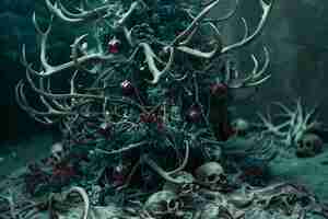 Free photo christmas celebration scene in dark style with gruesome setting