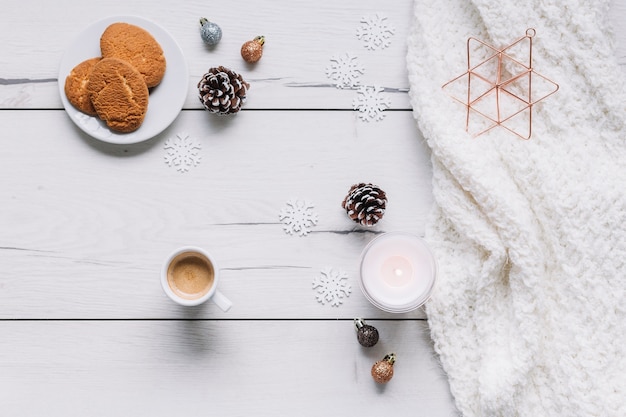 Christmas composition of cookies with candle