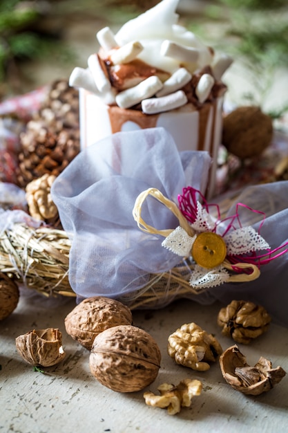 Free photo christmas composition cup of cocoa