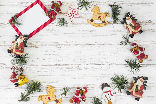 Christmas composition of paper with toys