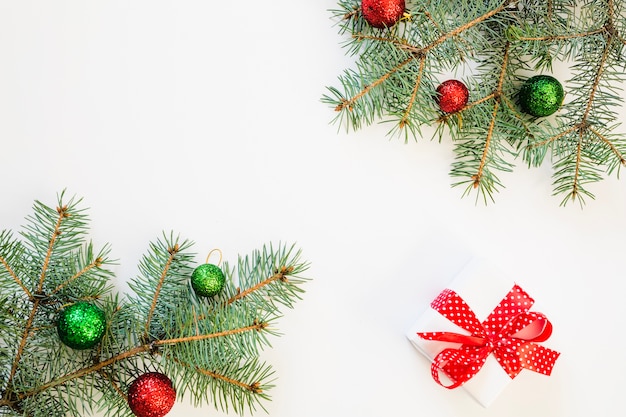 Christmas composition with fir branches and balls