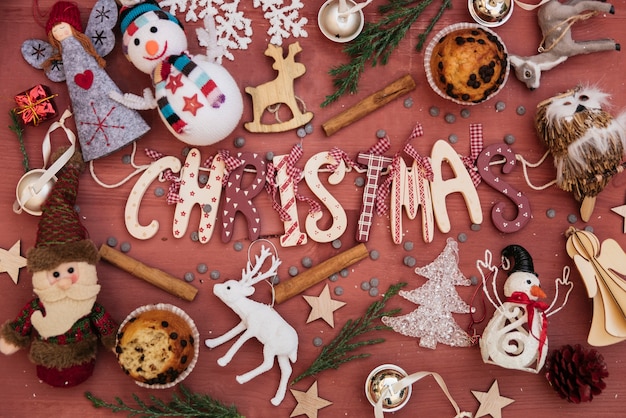 Free Photo christmas composition with many christmas elements