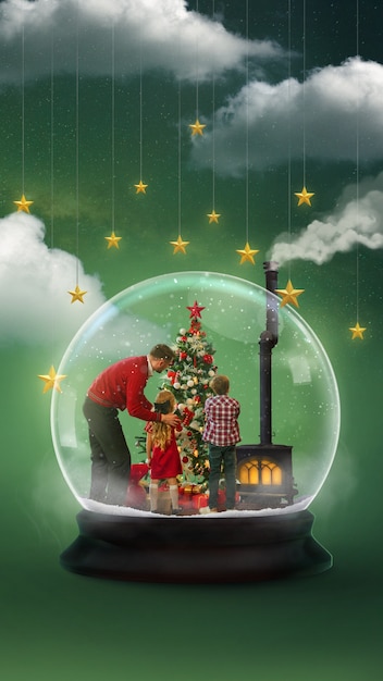 Free photo christmas composition with xmas scene in snow globe