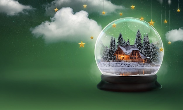 Free photo christmas composition with xmas scene in snow globe