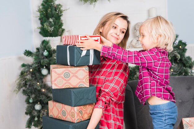 Christmas concept with mother and kid