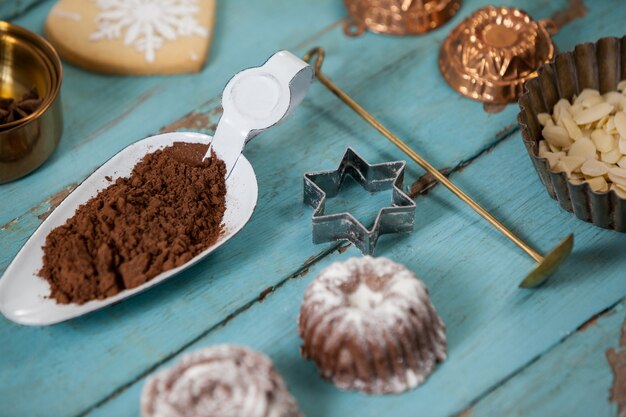 Christmas cookies with molds and ingredients