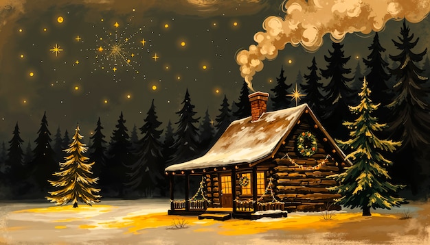 Free Photo christmas decorated house illustration