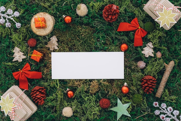 Christmas decoration on grass with banner