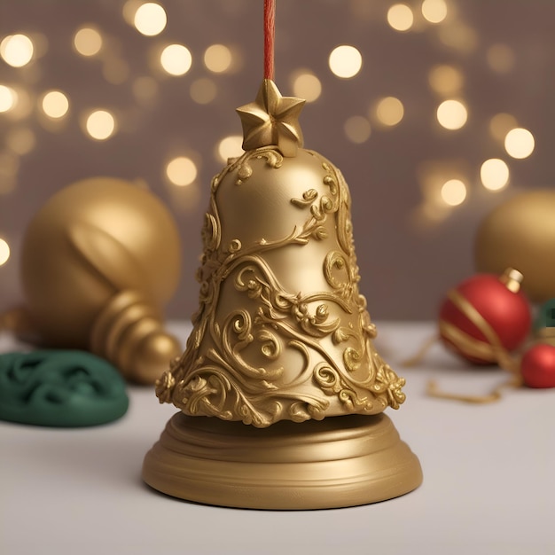 Free photo christmas decoration with golden bell on bokeh background closeup