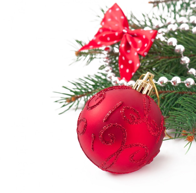 Free Photo christmas decorations and fir branches on the old wooden table