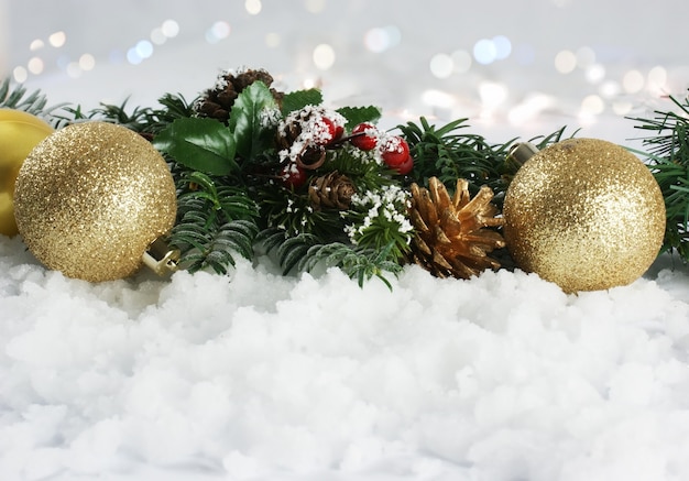 Christmas decorations nestled in snow