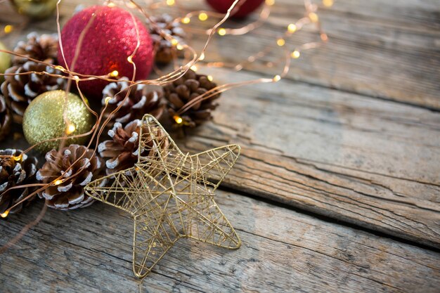 Christmas decorations on a wooden table