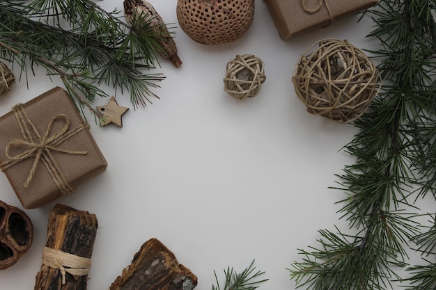 Christmas elements on white table