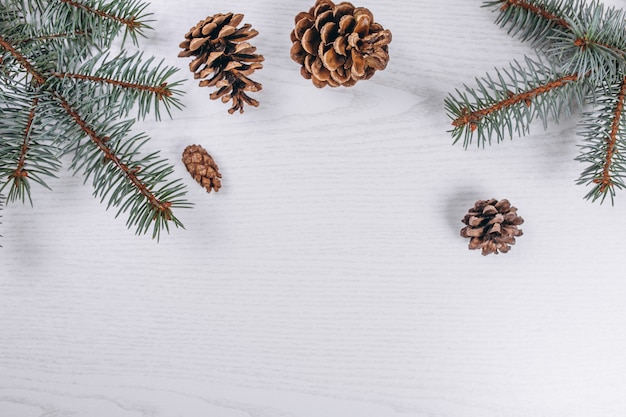 Christmas flat lay on wooden background