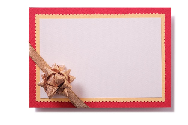 Free photo christmas gift card gold bow red border