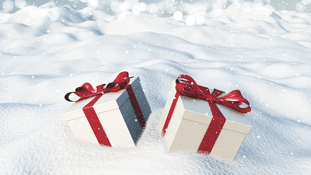 Christmas gifts nestled in snow