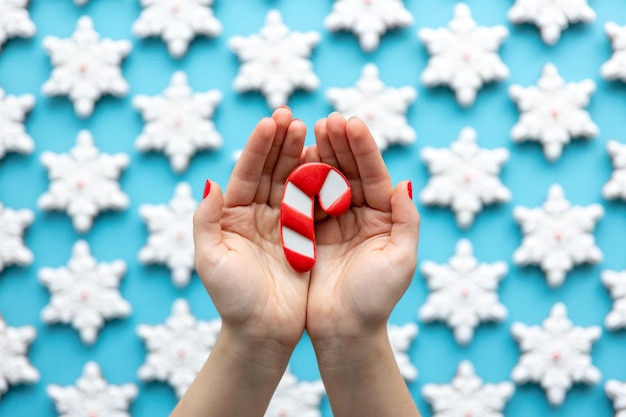 Free photo christmas gingerbread in female hands top view