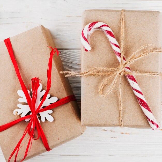 Christmas presents wrapped in kraft paper