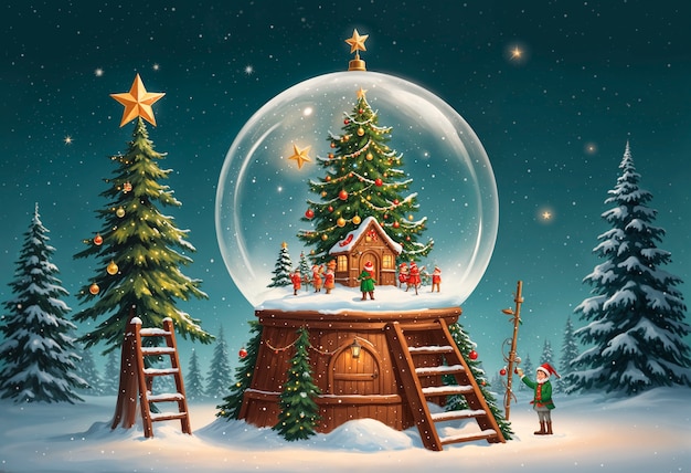 Free Photo christmas snow globe with christmas tree  illustration