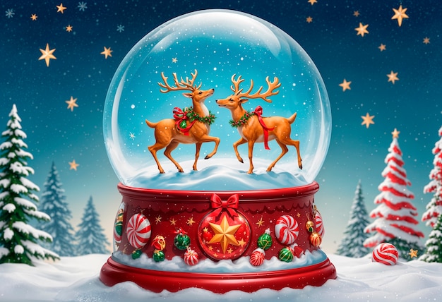 Free Photo christmas snow globe with deer illustration