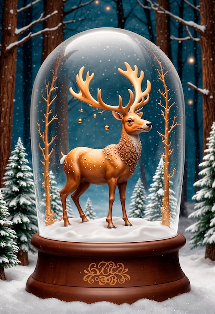 Free photo christmas snow globe with deer illustration