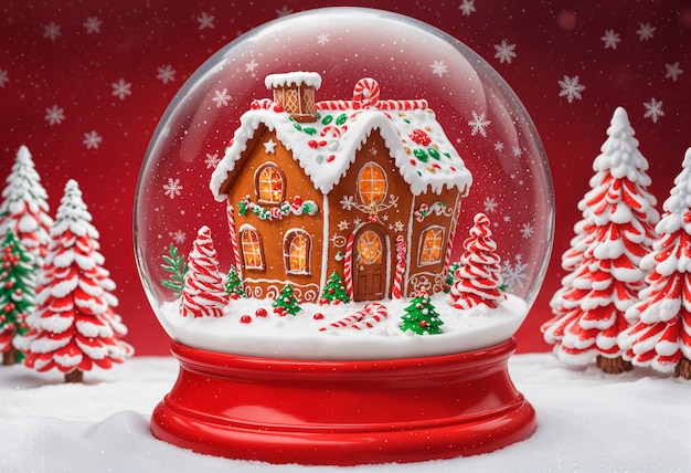 Free photo christmas snow globe with ginger house  illustration