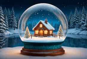 Free photo christmas snow globe with ginger house  illustration