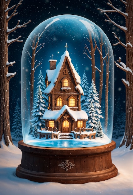 Free photo christmas snow globe with ginger house  illustration