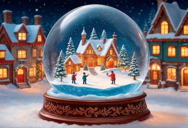 Christmas snow globe with ginger house  illustration