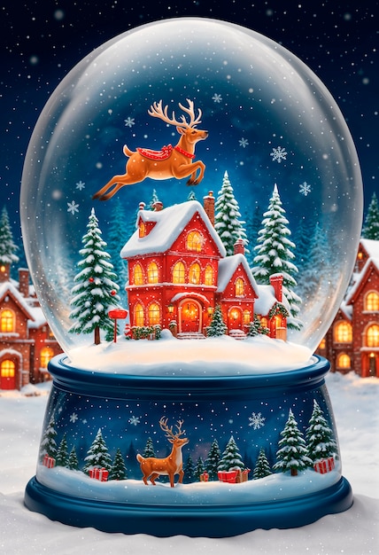 Free Photo christmas snow globe with ginger house  illustration