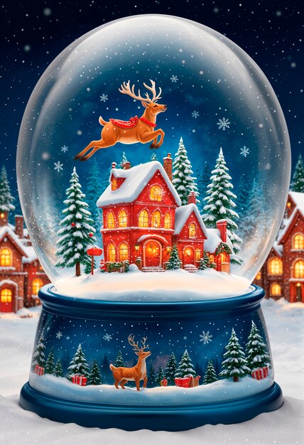 Christmas snow globe with ginger house  illustration