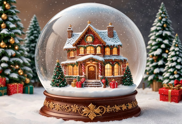 Free photo christmas snow globe with ginger house  illustration