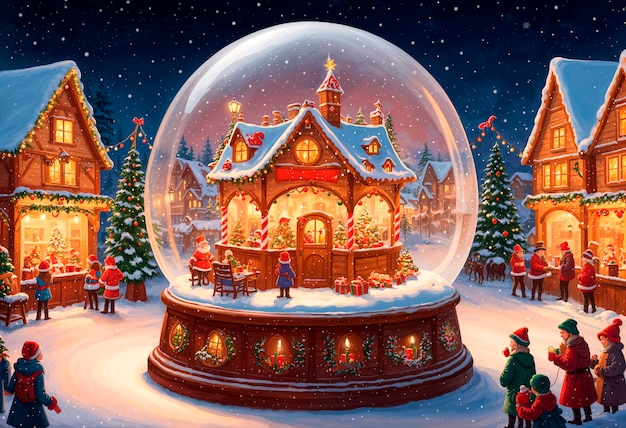 Free Photo christmas snow globe with ginger house  illustration