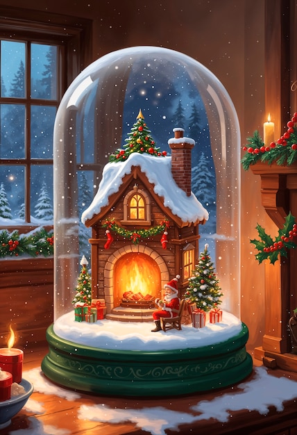 Christmas snow globe with ginger house  illustration