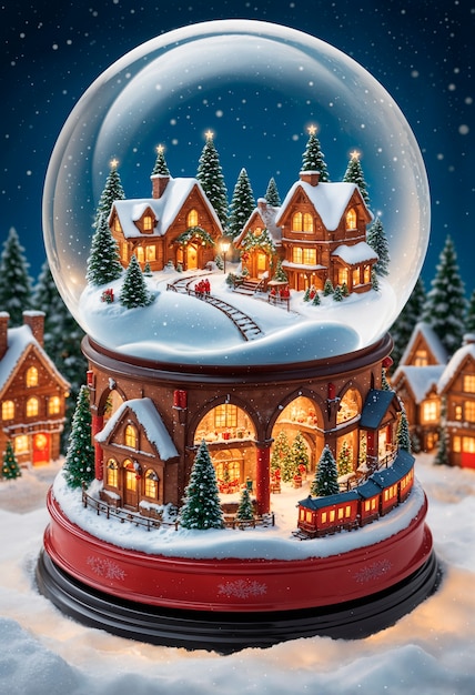 Free photo christmas snow globe with ginger house  illustration