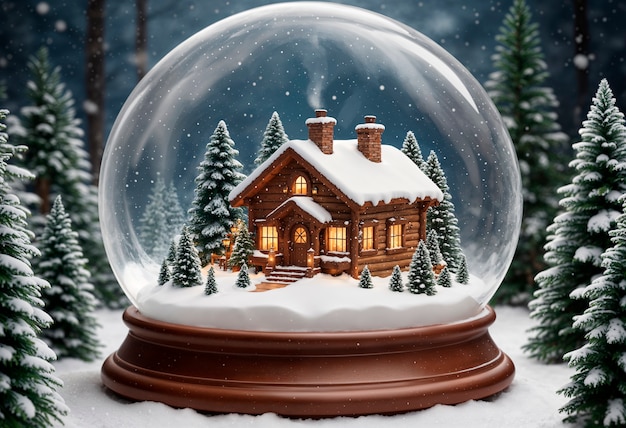 Free photo christmas snow globe with ginger house  illustration