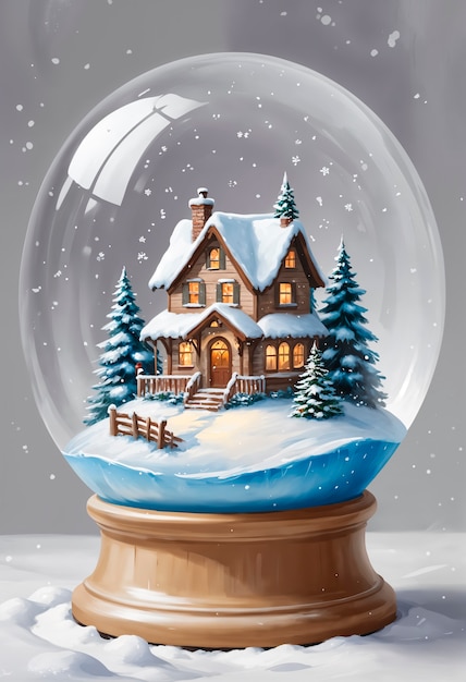 Free photo christmas snow globe with ginger house  illustration