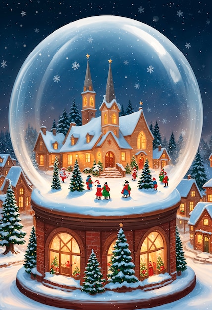 Free photo christmas snow globe with ginger house  illustration