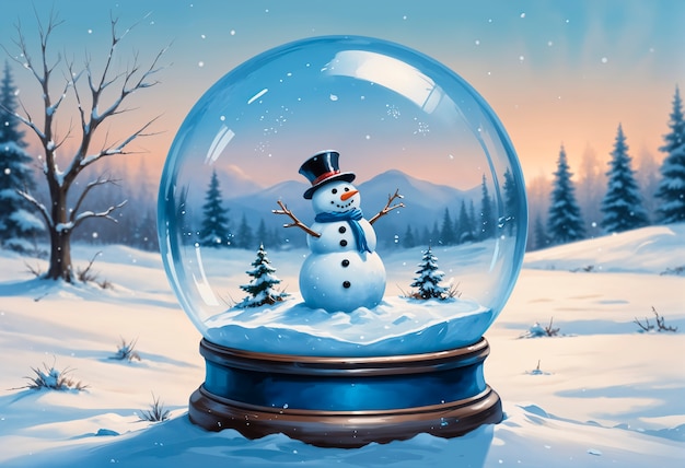 Free photo christmas snow globe with snowman illustration