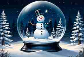 Free photo christmas snow globe with snowman illustration